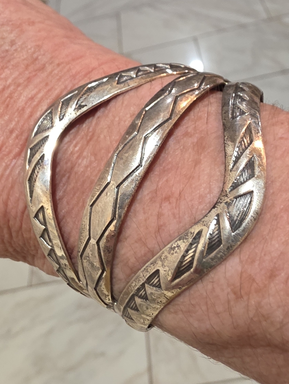 Vintage Navajo Silver Stamped Cuff
